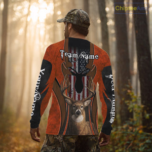 Personalized Orange US Flag Deer Hunting Shirts for Men - Custom Crew Hunting Outfit & Gifls NBT56