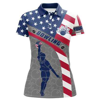 Camo US Flag Bowling Shirt Patritotic Bowling Team Jersey Polo Bowling Shirt for Women QZT256