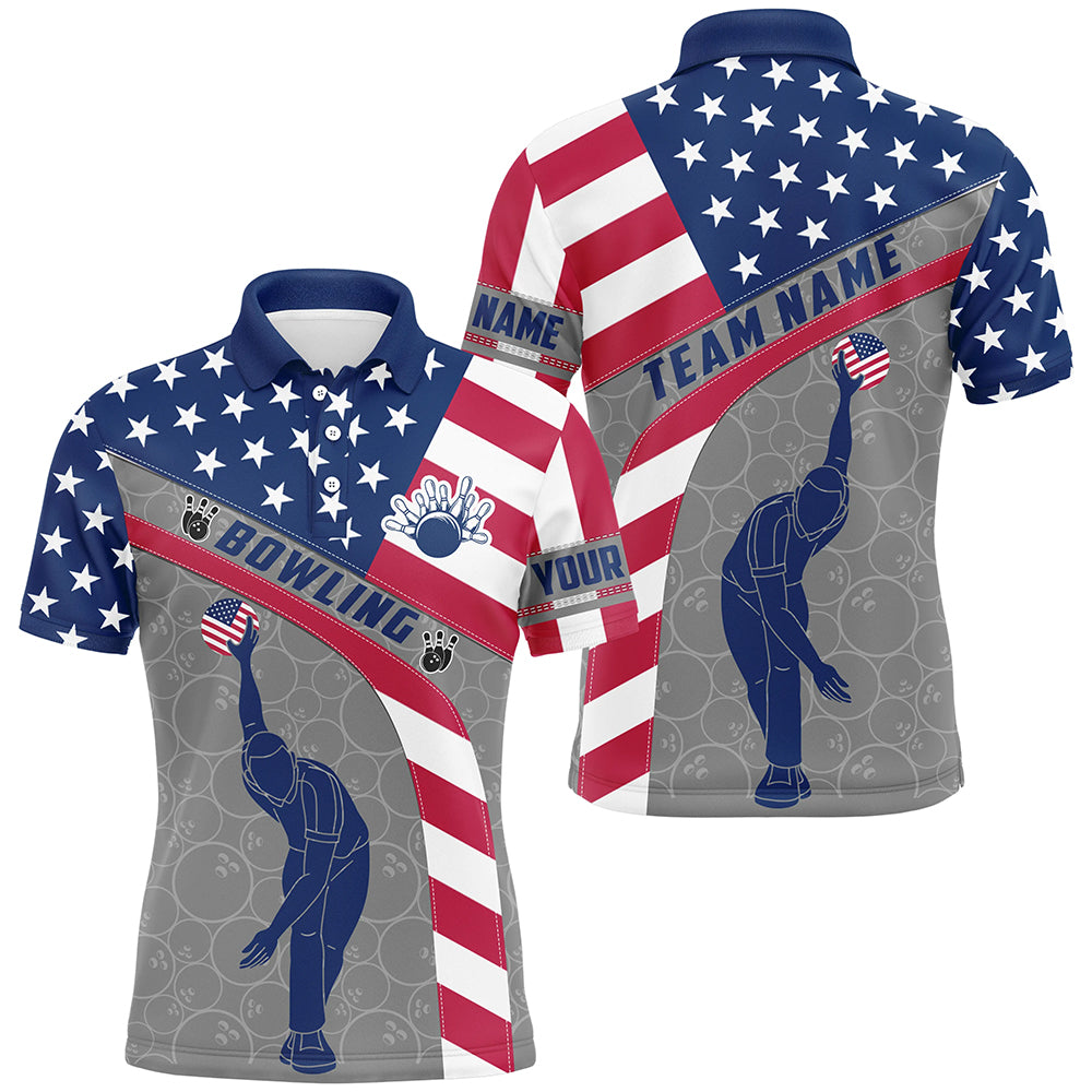 Camo US Flag Bowling Shirt Patritotic Bowling Team Jersey Polo Bowling Shirt for Men QZT256
