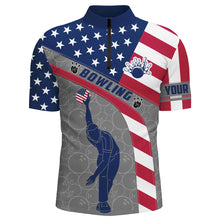 Load image into Gallery viewer, Camo US Flag Bowling Shirt Patritotic Bowling Team Jersey 1/4 Zip Bowling Shirt for Men QZT256