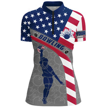 Load image into Gallery viewer, Camo US Flag Bowling Shirt Patritotic Bowling Team Jersey 1/4 Zip Bowling Shirt for Women QZT256