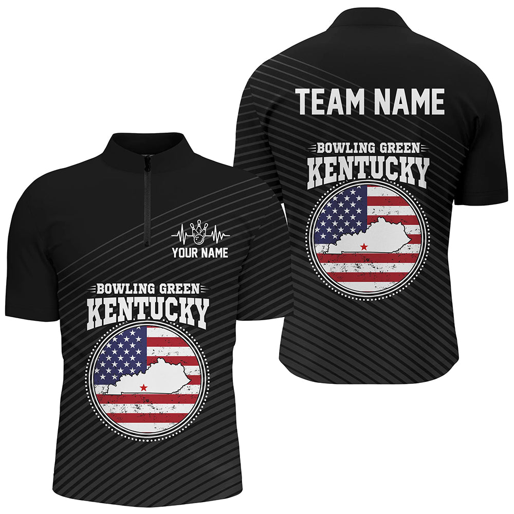 Custom Bowling Green Kentucky for Men, 1/4 Zip Bowling Shirts,  Team Shirt Bowling Pin And Ball QZT303