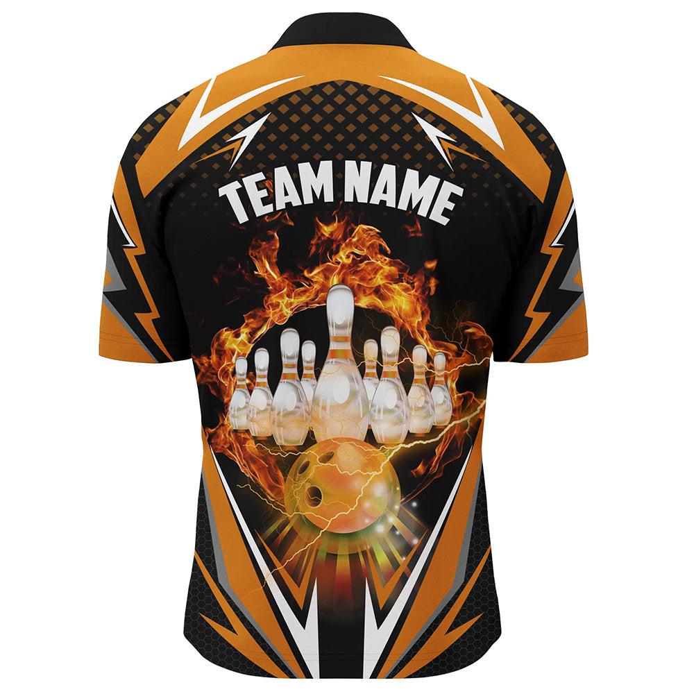 Orange Bowling Shirt Camo Bowling Shirt Customized Flame Bowling Jersey Unisex 1/4 Zip Shirt for Men QZT259