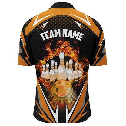 Orange Bowling Shirt Camo Bowling Shirt Customized Flame Bowling Jersey Unisex 1/4 Zip Shirt for Men QZT259