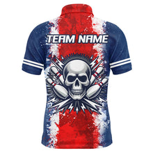 Load image into Gallery viewer, Personalized Bowling Shirt for Men Skull Bowling Jersey US Flag Bowling Polo Shirt Unisex QZT269