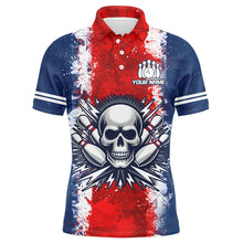 Load image into Gallery viewer, Personalized Bowling Shirt for Men Skull Bowling Jersey US Flag Bowling Polo Shirt Unisex QZT269