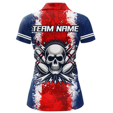 Load image into Gallery viewer, Personalized Bowling Shirt for Women Skull Bowling Jersey US Flag Bowling Polo Shirt Unisex QZT269