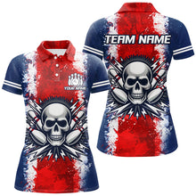 Load image into Gallery viewer, Personalized Bowling Shirt for Women Skull Bowling Jersey US Flag Bowling Polo Shirt Unisex QZT269
