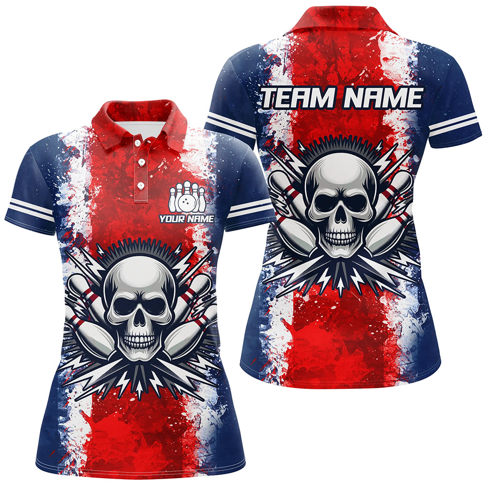 Personalized Bowling Shirt for Women Skull Bowling Jersey US Flag Bowling Polo Shirt Unisex QZT269