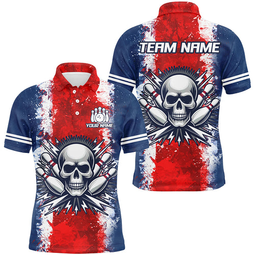 Personalized Bowling Shirt for Men Skull Bowling Jersey US Flag Bowling Polo Shirt Unisex QZT269
