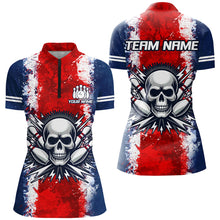 Load image into Gallery viewer, Personalized Bowling Shirt for Women Skull Bowling Jersey US Flag Bowling 1/4 Zip Shirt Unisex QZT269
