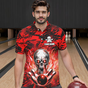 Personalized Red Flame Skull Bowling Jersey Camo Polo Bowling Team Shirt QZT670