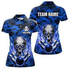 Load image into Gallery viewer, Personalized Blue Flame Skull Bowling Jersey Camo Polo Bowling Team Shirt QZT670