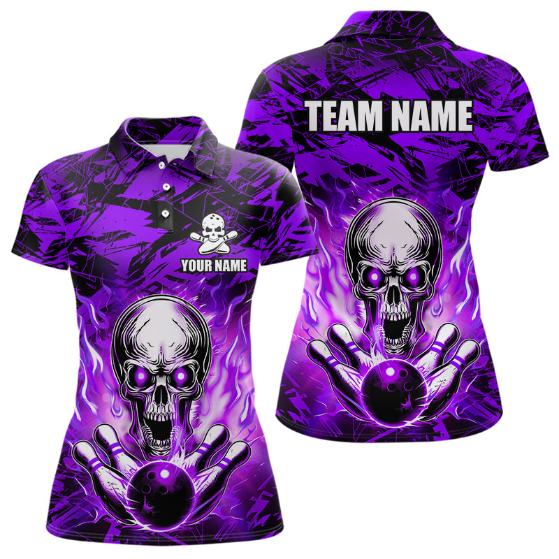 Personalized Purple Flame Skull Bowling Jersey Camo Quarter-Zip Bowling Team Shirt QZT670