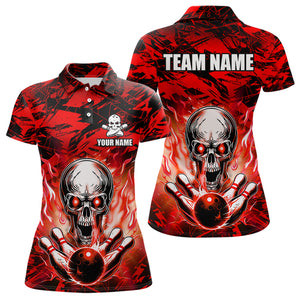 Personalized Red Flame Skull Bowling Jersey Camo Polo Bowling Team Shirt QZT670