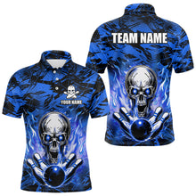 Load image into Gallery viewer, Personalized Blue Flame Skull Bowling Jersey Camo Polo Bowling Team Shirt QZT670