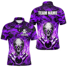 Load image into Gallery viewer, Personalized Purple Flame Skull Bowling Jersey Camo Quarter-Zip Bowling Team Shirt QZT670