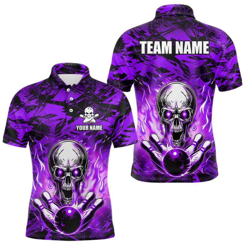 Personalized Purple Flame Skull Bowling Jersey Camo Quarter-Zip Bowling Team Shirt QZT670