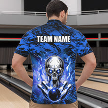Load image into Gallery viewer, Personalized Blue Flame Skull Bowling Jersey Camo Quarter-Zip Bowling Team Shirt QZT670