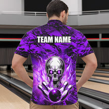 Load image into Gallery viewer, Personalized Purple Flame Skull Bowling Jersey Camo Quarter-Zip Bowling Team Shirt QZT670