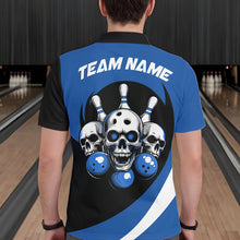 Load image into Gallery viewer, Custom Blue Skull Bowling Shirt Polo Bowling Jersey for Men Women Bowling Outfit QZT671