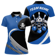 Load image into Gallery viewer, Custom Blue Skull Bowling Shirt Polo Bowling Jersey for Men Women Bowling Outfit QZT671