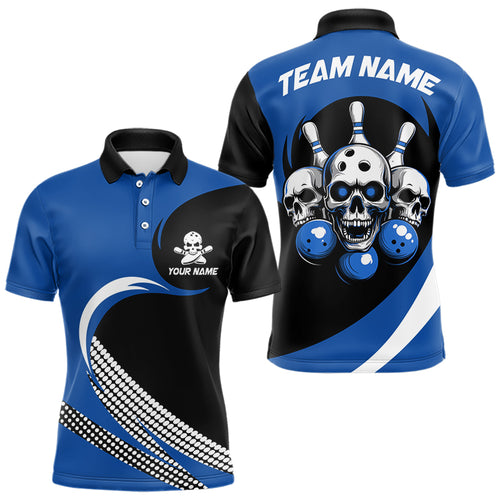 Custom Blue Skull Bowling Shirt Polo Bowling Jersey for Men Women Bowling Outfit QZT671