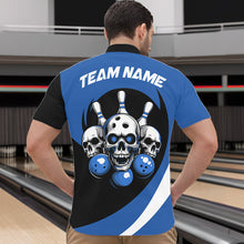 Load image into Gallery viewer, Custom Blue Skull Bowling Shirt Quarter-Zip Bowling Jersey for Men Women Bowling Outfit QZT671