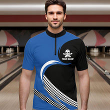 Load image into Gallery viewer, Custom Blue Skull Bowling Shirt Quarter-Zip Bowling Jersey for Men Women Bowling Outfit QZT671