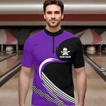Load image into Gallery viewer, Custom Purple Skull Bowling Shirt Quarter-Zip Bowling Jersey for Men Women Bowling Outfit QZT671
