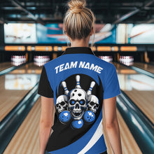 Load image into Gallery viewer, Custom Blue Skull Bowling Shirt Quarter-Zip Bowling Jersey for Men Women Bowling Outfit QZT671