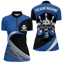 Load image into Gallery viewer, Custom Blue Skull Bowling Shirt Quarter-Zip Bowling Jersey for Men Women Bowling Outfit QZT671
