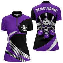 Load image into Gallery viewer, Custom Purple Skull Bowling Shirt Quarter-Zip Bowling Jersey for Men Women Bowling Outfit QZT671