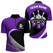 Load image into Gallery viewer, Custom Purple Skull Bowling Shirt Quarter-Zip Bowling Jersey for Men Women Bowling Outfit QZT671