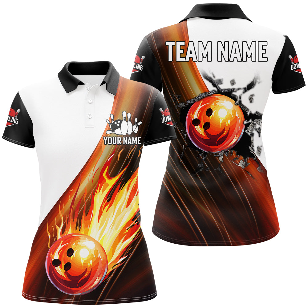 Custom Women Flames Bowling Shirt Fire Bowling Jersey Polo Bowling Performance QZT506