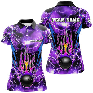 Personalized Thunder Bowling Shirt for Women Flame Bowling Team Jersey Polo Shirt QZT277