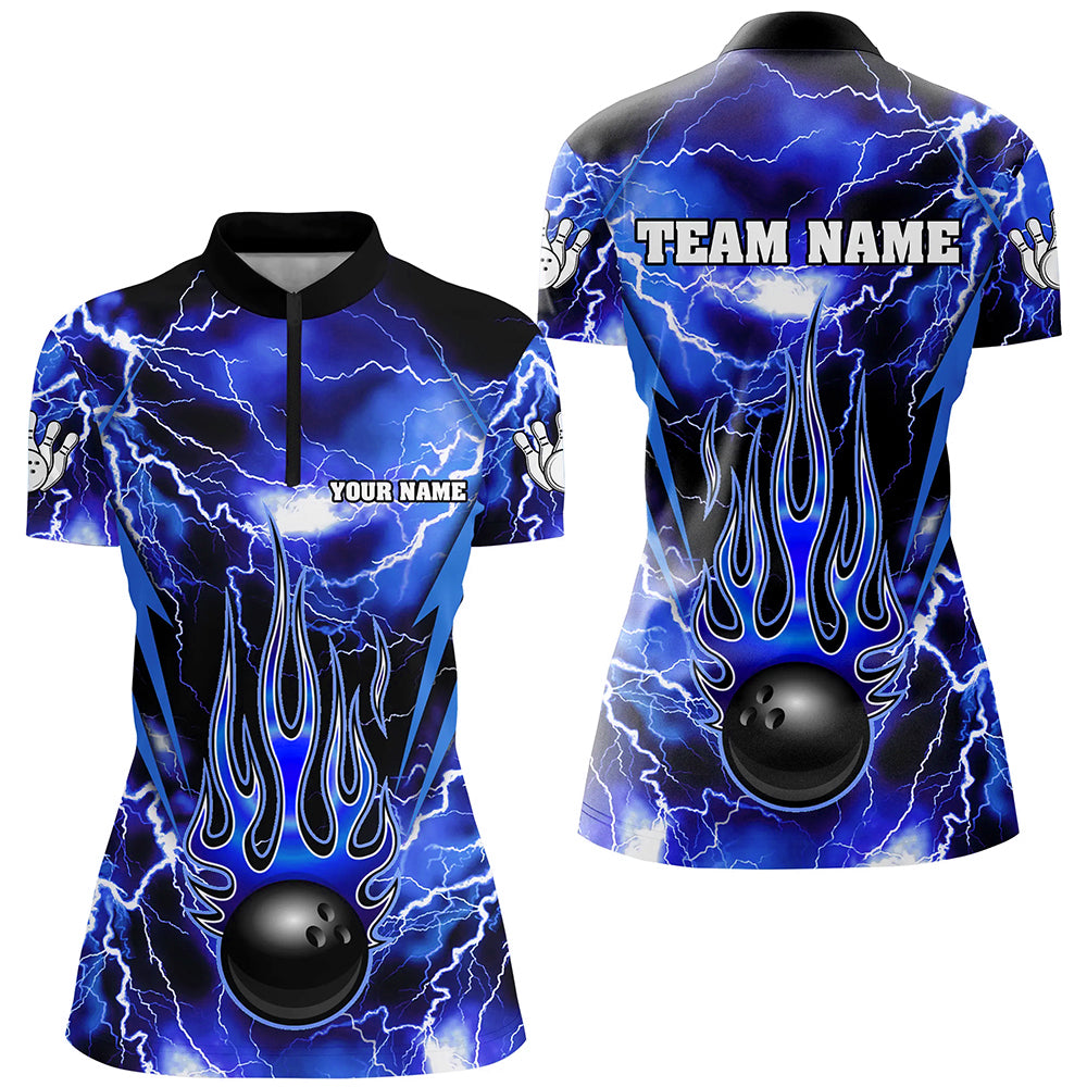 Personalized Thunder Bowling Shirt for Women Flame Bowling Team Jersey 1/4 Zip Shirt QZT277