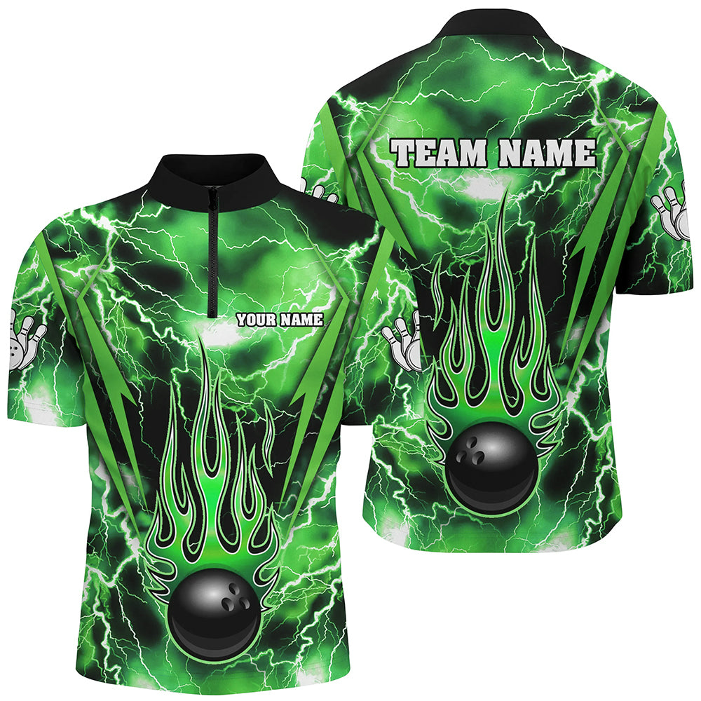 Personalized Thunder Bowling Shirt for Men Flame Bowling Team Jersey 1/4 Zip Shirt QZT277