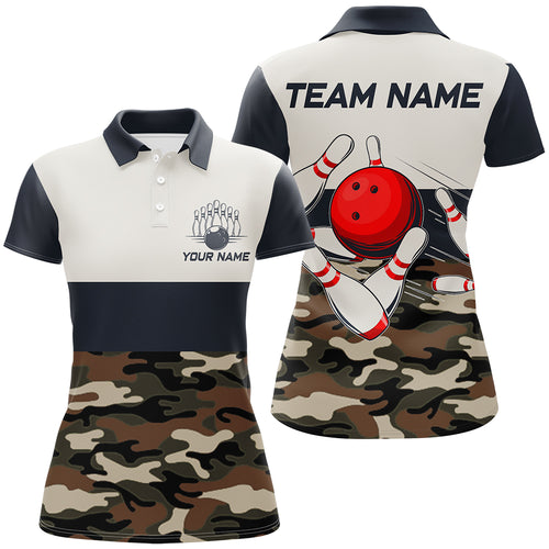 Custom Camo Bowling Team Shirts for Women Bowling Jersey Polo Bowling Performance QZT510