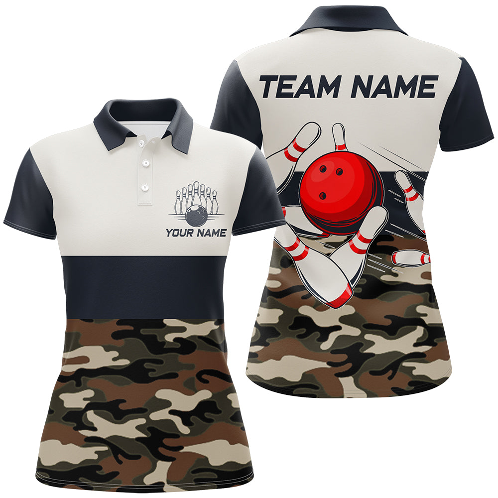 Custom Camo Bowling Team Shirts for Women Bowling Jersey Polo Bowling Performance QZT510