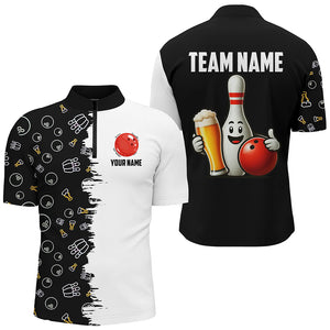 Custom Beer Bowling Shirt  Funny Bowling Team League 1/4 Zip Bowling Shirt for Men QZT403