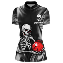 Load image into Gallery viewer, Skull Bowling Shirt Personalized Bowling Team League Skull 1/4 Zip Shirt for Women QZT285