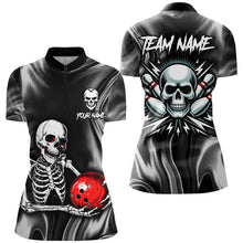 Load image into Gallery viewer, Skull Bowling Shirt Personalized Bowling Team League Skull 1/4 Zip Shirt for Women QZT285