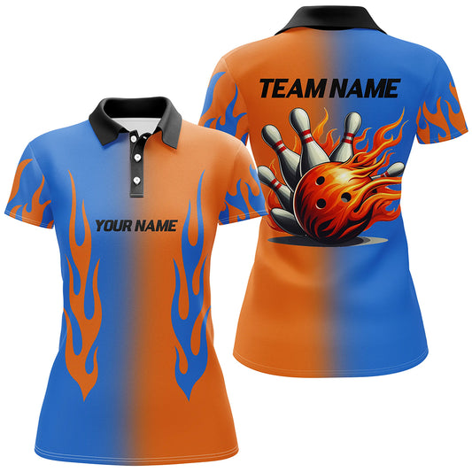 Custom Bowling Shirt Flame Bowling Team Jersey Polo Bowling Shirt for Women QZT292
