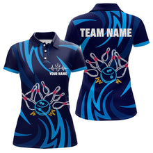 Load image into Gallery viewer, Personalized Neon Blue Bowling Shirts for Men Women Bowling Polo Team Jersey QZT590