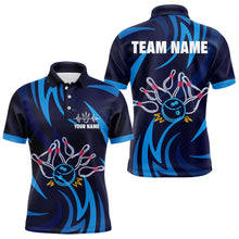 Load image into Gallery viewer, Personalized Neon Blue Bowling Shirts for Men Women Bowling Polo Team Jersey QZT590