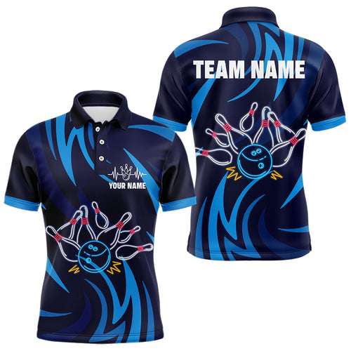 Personalized Neon Blue Bowling Shirts for Men Women Bowling Polo Team Jersey QZT590
