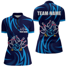 Load image into Gallery viewer, Personalized Neon Blue Bowling Shirts for Men Women Bowling Quarter-Zip Team Jersey QZT590