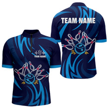 Load image into Gallery viewer, Personalized Neon Blue Bowling Shirts for Men Women Bowling Quarter-Zip Team Jersey QZT590