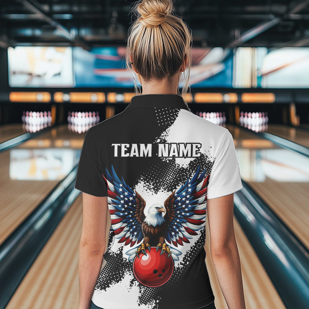 Custom Bowling Shirt Eagle Bowling Team Jersey Patriotic Women Polo Shirt for Bowlers QZT296